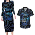Tuna Eel New Zealand Matariki Couples Matching Long Sleeve Bodycon Dress and Hawaiian Shirt He Piko He Taniwha Maori Pattern