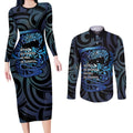 Tuna Eel New Zealand Matariki Couples Matching Long Sleeve Bodycon Dress and Long Sleeve Button Shirt He Piko He Taniwha Maori Pattern