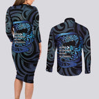 Tuna Eel New Zealand Matariki Couples Matching Long Sleeve Bodycon Dress and Long Sleeve Button Shirt He Piko He Taniwha Maori Pattern