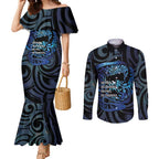 Tuna Eel New Zealand Matariki Couples Matching Mermaid Dress and Long Sleeve Button Shirt He Piko He Taniwha Maori Pattern