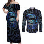 Tuna Eel New Zealand Matariki Couples Matching Off Shoulder Maxi Dress and Long Sleeve Button Shirt He Piko He Taniwha Maori Pattern