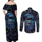 Tuna Eel New Zealand Matariki Couples Matching Off Shoulder Maxi Dress and Long Sleeve Button Shirt He Piko He Taniwha Maori Pattern