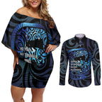 Tuna Eel New Zealand Matariki Couples Matching Off Shoulder Short Dress and Long Sleeve Button Shirt He Piko He Taniwha Maori Pattern