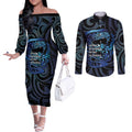 Tuna Eel New Zealand Matariki Couples Matching Off The Shoulder Long Sleeve Dress and Long Sleeve Button Shirt He Piko He Taniwha Maori Pattern