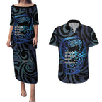 Tuna Eel New Zealand Matariki Couples Matching Puletasi and Hawaiian Shirt He Piko He Taniwha Maori Pattern