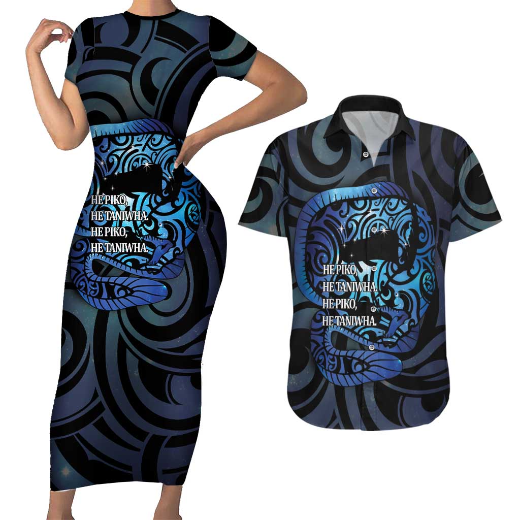Tuna Eel New Zealand Matariki Couples Matching Short Sleeve Bodycon Dress and Hawaiian Shirt He Piko He Taniwha Maori Pattern