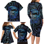 Tuna Eel New Zealand Matariki Family Matching Long Sleeve Bodycon Dress and Hawaiian Shirt He Piko He Taniwha Maori Pattern
