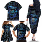 Tuna Eel New Zealand Matariki Family Matching Off The Shoulder Long Sleeve Dress and Hawaiian Shirt He Piko He Taniwha Maori Pattern