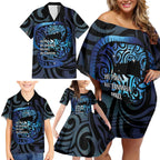 Tuna Eel New Zealand Matariki Family Matching Off Shoulder Short Dress and Hawaiian Shirt He Piko He Taniwha Maori Pattern