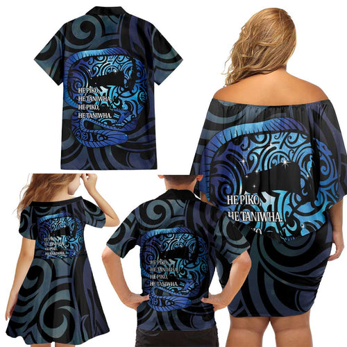 Tuna Eel New Zealand Matariki Family Matching Off Shoulder Short Dress and Hawaiian Shirt He Piko He Taniwha Maori Pattern