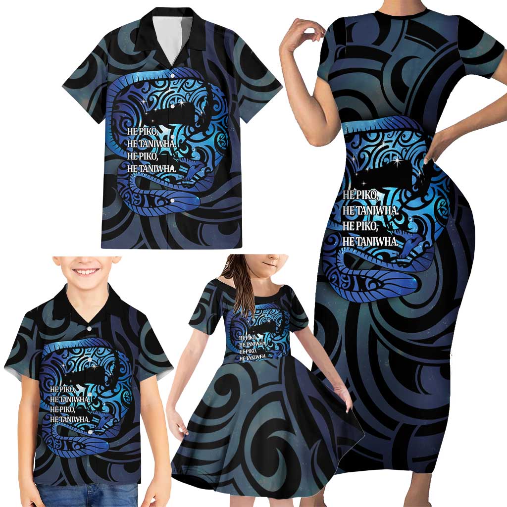 Tuna Eel New Zealand Matariki Family Matching Short Sleeve Bodycon Dress and Hawaiian Shirt He Piko He Taniwha Maori Pattern
