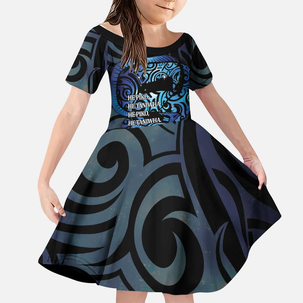 Tuna Eel New Zealand Matariki Kid Short Sleeve Dress He Piko He Taniwha Maori Pattern