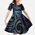 Tuna Eel New Zealand Matariki Kid Short Sleeve Dress He Piko He Taniwha Maori Pattern