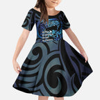 Tuna Eel New Zealand Matariki Kid Short Sleeve Dress He Piko He Taniwha Maori Pattern