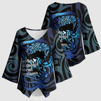 Tuna Eel New Zealand Matariki Kimono Sleeve Blouse He Piko He Taniwha Maori Pattern