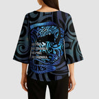 Tuna Eel New Zealand Matariki Kimono Sleeve Blouse He Piko He Taniwha Maori Pattern