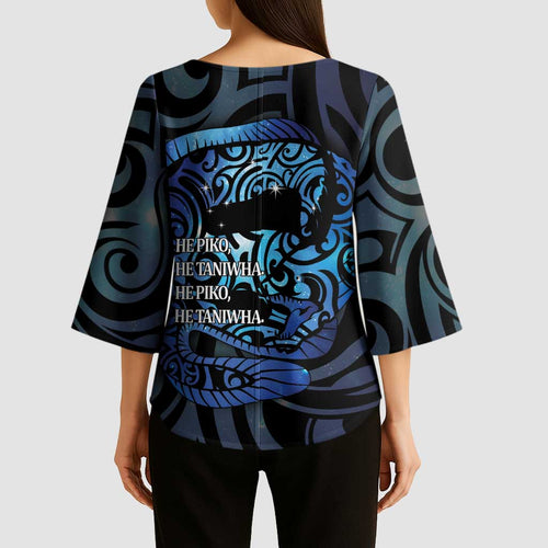 Tuna Eel New Zealand Matariki Kimono Sleeve Blouse He Piko He Taniwha Maori Pattern