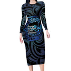 Tuna Eel New Zealand Matariki Long Sleeve Bodycon Dress He Piko He Taniwha Maori Pattern