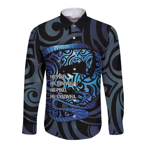 Tuna Eel New Zealand Matariki Long Sleeve Button Shirt He Piko He Taniwha Maori Pattern
