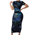 Tuna Eel New Zealand Matariki Short Sleeve Bodycon Dress He Piko He Taniwha Maori Pattern