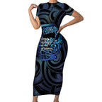 Tuna Eel New Zealand Matariki Short Sleeve Bodycon Dress He Piko He Taniwha Maori Pattern