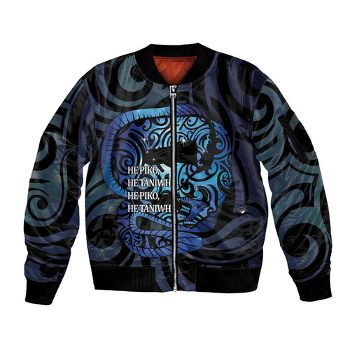 Tuna Eel New Zealand Matariki Sleeve Zip Bomber Jacket He Piko He Taniwha Maori Pattern