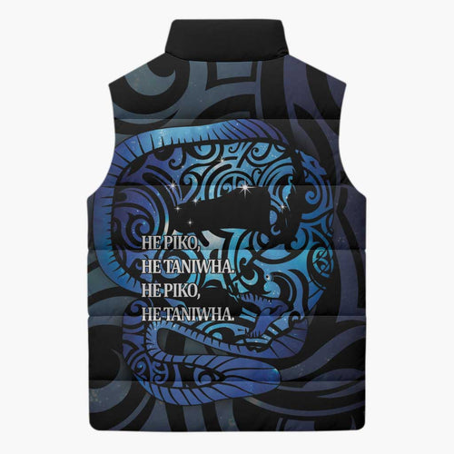 Tuna Eel New Zealand Matariki Sleeveless Puffer Jacket He Piko He Taniwha Maori Pattern