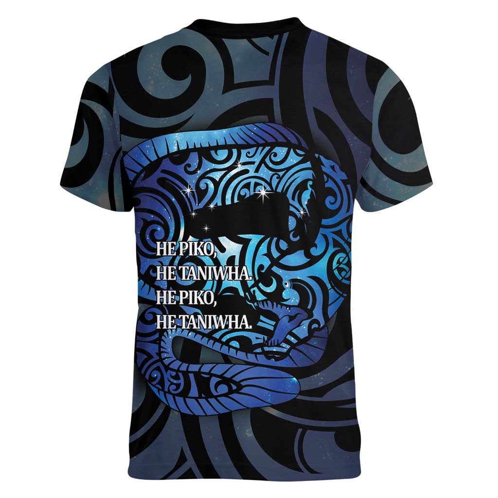 Tuna Eel New Zealand Matariki Women V-Neck T-Shirt He Piko He Taniwha Maori Pattern
