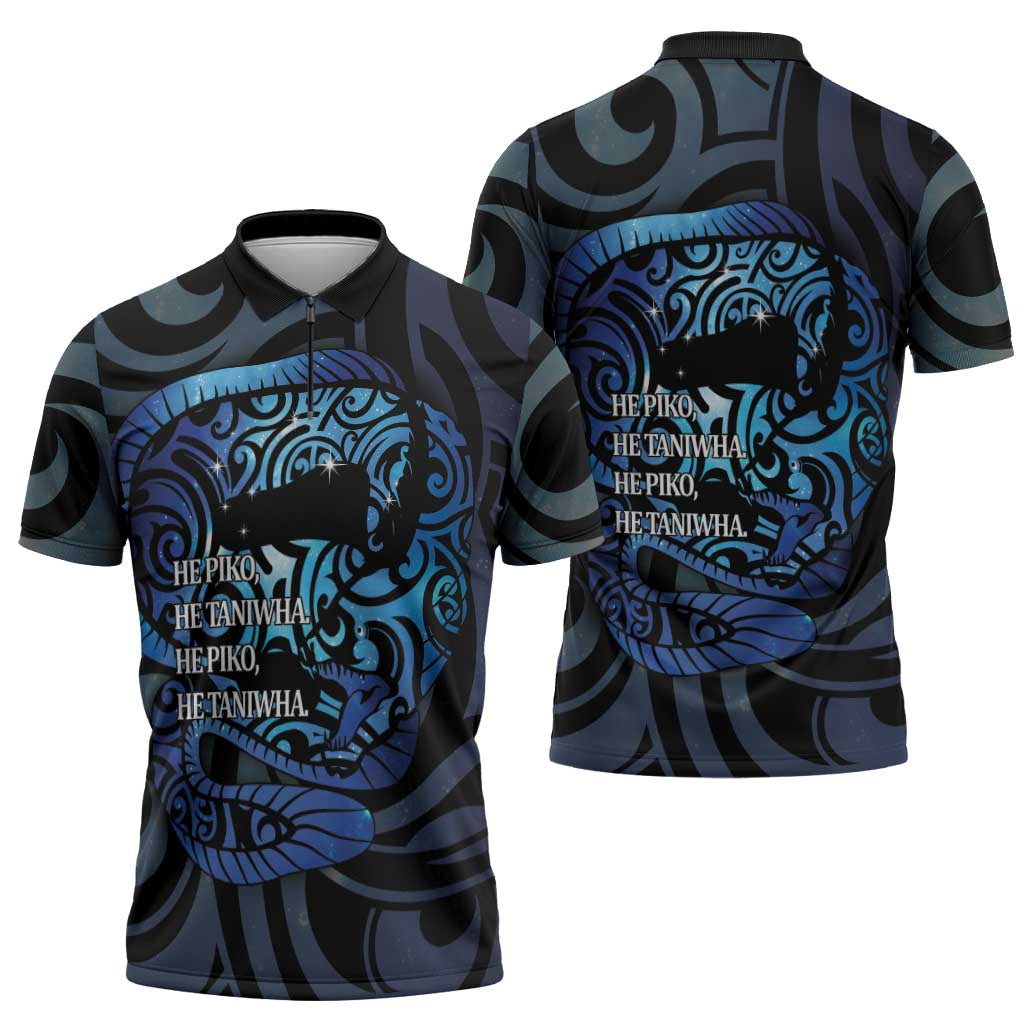Tuna Eel New Zealand Matariki Zipper Polo Shirt He Piko He Taniwha Maori Pattern