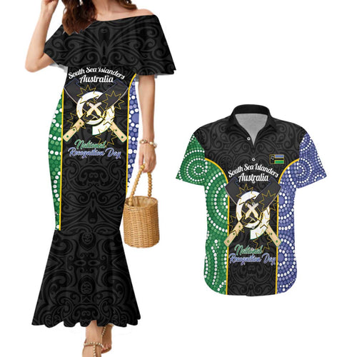 Personalised South Sea Islanders National Recognition Day Couples Matching Mermaid Dress and Hawaiian Shirt Australia Aboriginal Vanuatu Pig Tusk