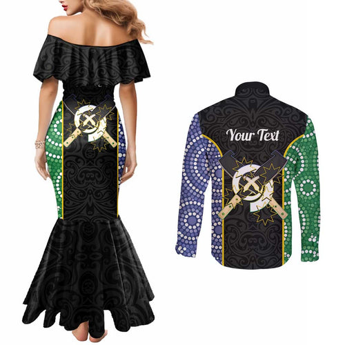 Personalised South Sea Islanders National Recognition Day Couples Matching Mermaid Dress and Long Sleeve Button Shirt Australia Aboriginal Vanuatu Pig Tusk