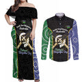 Personalised South Sea Islanders National Recognition Day Couples Matching Off Shoulder Maxi Dress and Long Sleeve Button Shirt Australia Aboriginal Vanuatu Pig Tusk