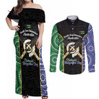 Personalised South Sea Islanders National Recognition Day Couples Matching Off Shoulder Maxi Dress and Long Sleeve Button Shirt Australia Aboriginal Vanuatu Pig Tusk