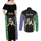 Personalised South Sea Islanders National Recognition Day Couples Matching Off Shoulder Maxi Dress and Long Sleeve Button Shirt Australia Aboriginal Vanuatu Pig Tusk