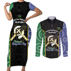 Personalised South Sea Islanders National Recognition Day Couples Matching Short Sleeve Bodycon Dress and Long Sleeve Button Shirt Australia Aboriginal Vanuatu Pig Tusk