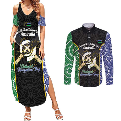 Personalised South Sea Islanders National Recognition Day Couples Matching Summer Maxi Dress and Long Sleeve Button Shirt Australia Aboriginal Vanuatu Pig Tusk