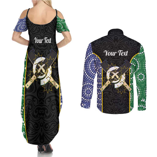 Personalised South Sea Islanders National Recognition Day Couples Matching Summer Maxi Dress and Long Sleeve Button Shirt Australia Aboriginal Vanuatu Pig Tusk