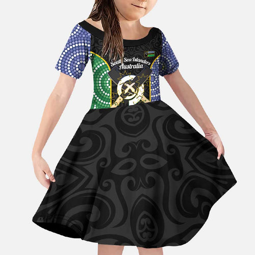 Personalised South Sea Islanders National Recognition Day Family Matching Off Shoulder Maxi Dress and Hawaiian Shirt Australia Aboriginal Vanuatu Pig Tusk