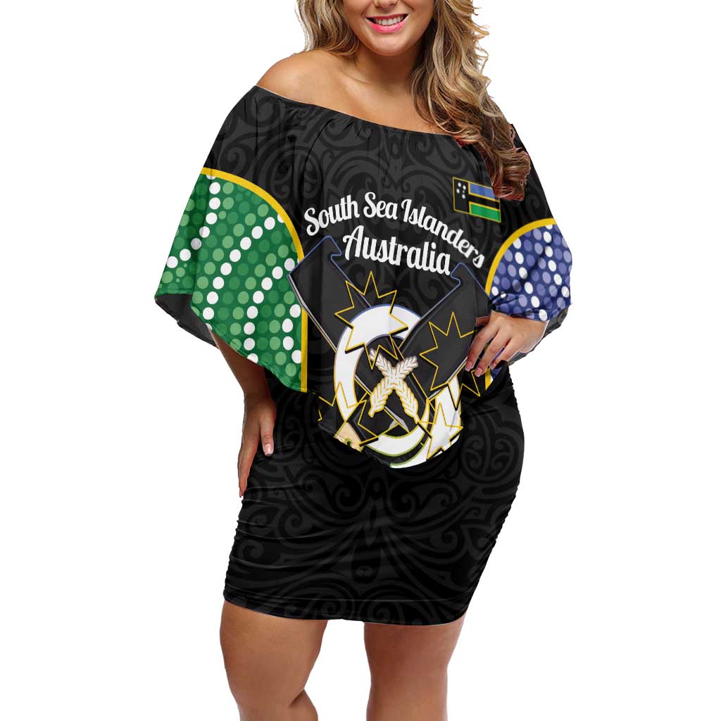 Personalised South Sea Islanders National Recognition Day Family Matching Off Shoulder Short Dress and Hawaiian Shirt Australia Aboriginal Vanuatu Pig Tusk