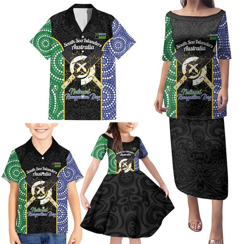 Personalised South Sea Islanders National Recognition Day Family Matching Puletasi and Hawaiian Shirt Australia Aboriginal Vanuatu Pig Tusk