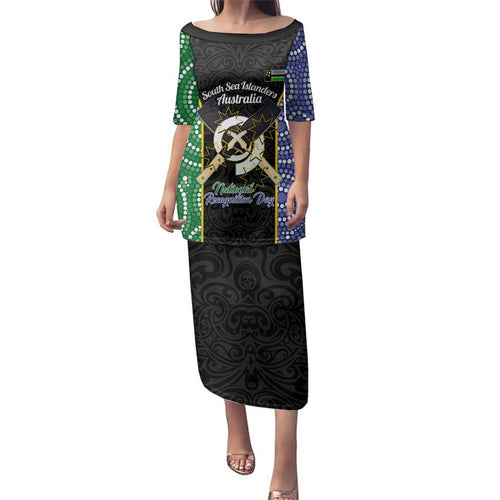 Personalised South Sea Islanders National Recognition Day Family Matching Puletasi and Hawaiian Shirt Australia Aboriginal Vanuatu Pig Tusk
