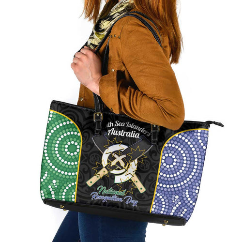 Personalised South Sea Islanders National Recognition Day Leather Tote Bag Australia Aboriginal Vanuatu Pig Tusk