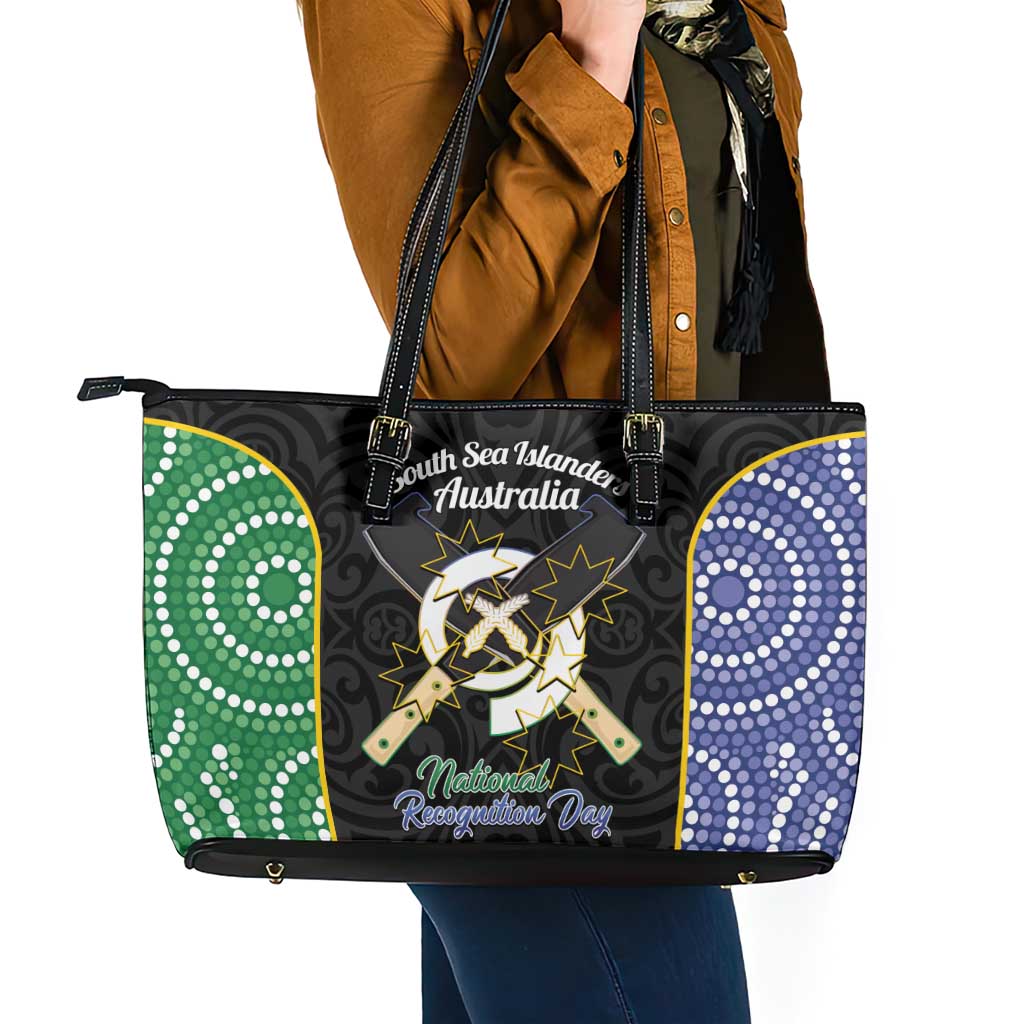 Personalised South Sea Islanders National Recognition Day Leather Tote Bag Australia Aboriginal Vanuatu Pig Tusk