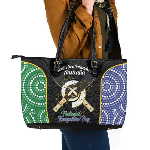 Personalised South Sea Islanders National Recognition Day Leather Tote Bag Australia Aboriginal Vanuatu Pig Tusk