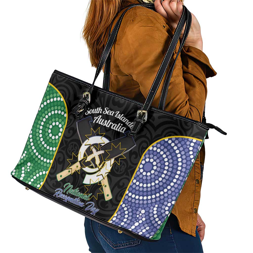 Personalised South Sea Islanders National Recognition Day Leather Tote Bag Australia Aboriginal Vanuatu Pig Tusk
