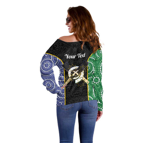 Personalised South Sea Islanders National Recognition Day Off Shoulder Sweater Australia Aboriginal Vanuatu Pig Tusk