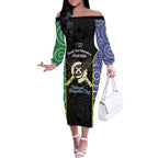 Personalised South Sea Islanders National Recognition Day Off The Shoulder Long Sleeve Dress Australia Aboriginal Vanuatu Pig Tusk