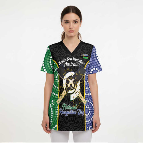 Personalised South Sea Islanders National Recognition Day Scrub Top Australia Aboriginal Vanuatu Pig Tusk - Aussie Hoodie