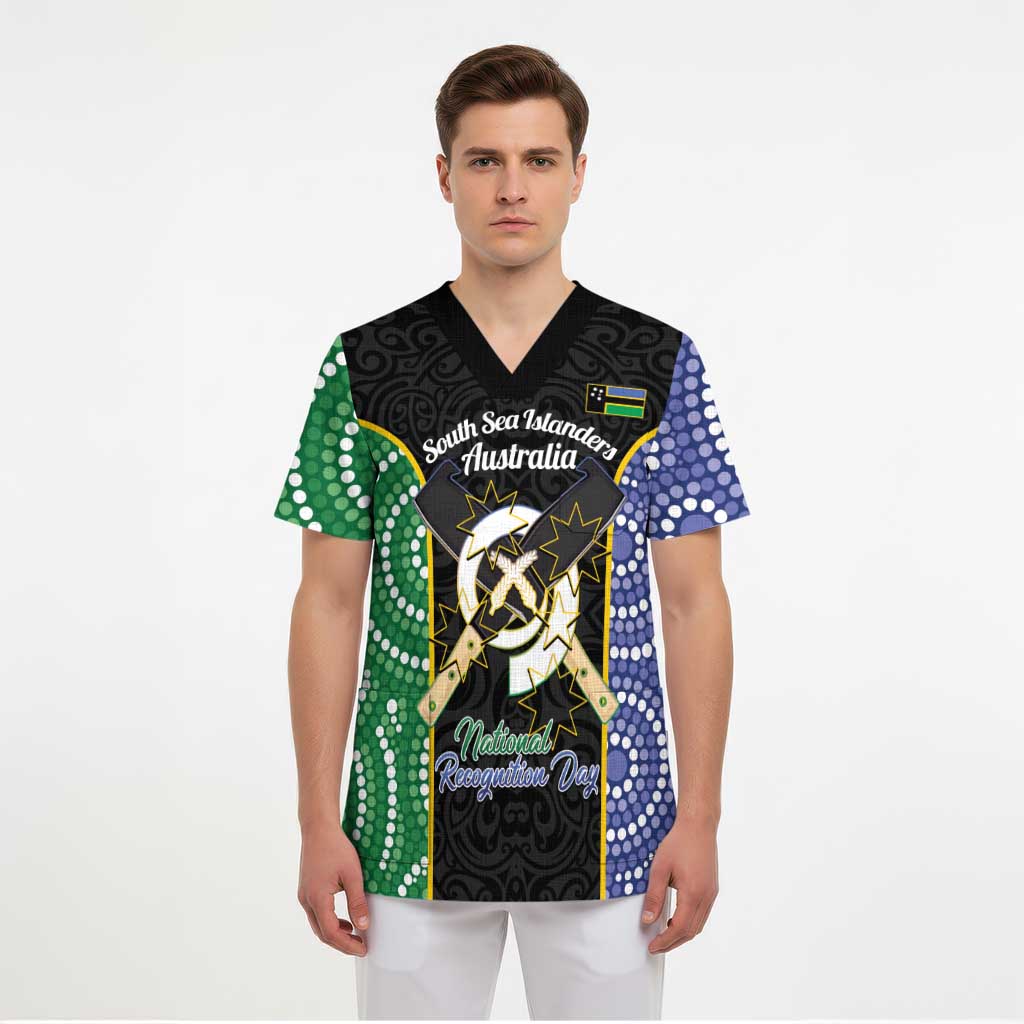 Personalised South Sea Islanders National Recognition Day Scrub Top Australia Aboriginal Vanuatu Pig Tusk - Aussie Hoodie