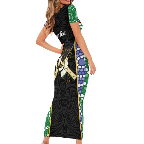 Personalised South Sea Islanders National Recognition Day Short Sleeve Bodycon Dress Australia Aboriginal Vanuatu Pig Tusk